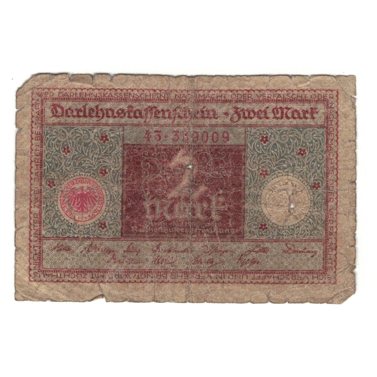 Banknote, Germany, Darlehnskassenschein (State Loan Currency Note), 2 Mark