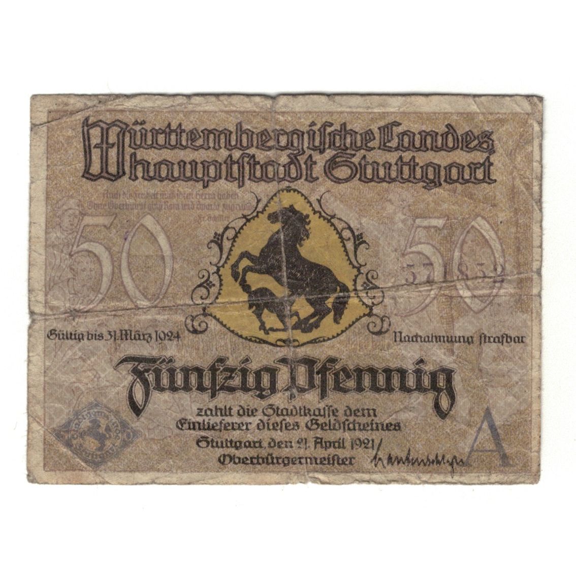 Banknote, Germany, Stuttgart Stadt, 50 Pfennig, paysage, 1924, 1924-03-31