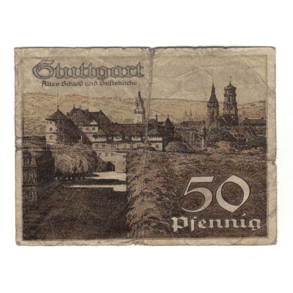 Banknote, Germany, Stuttgart Stadt, 50 Pfennig, paysage, 1924, 1924-03-31