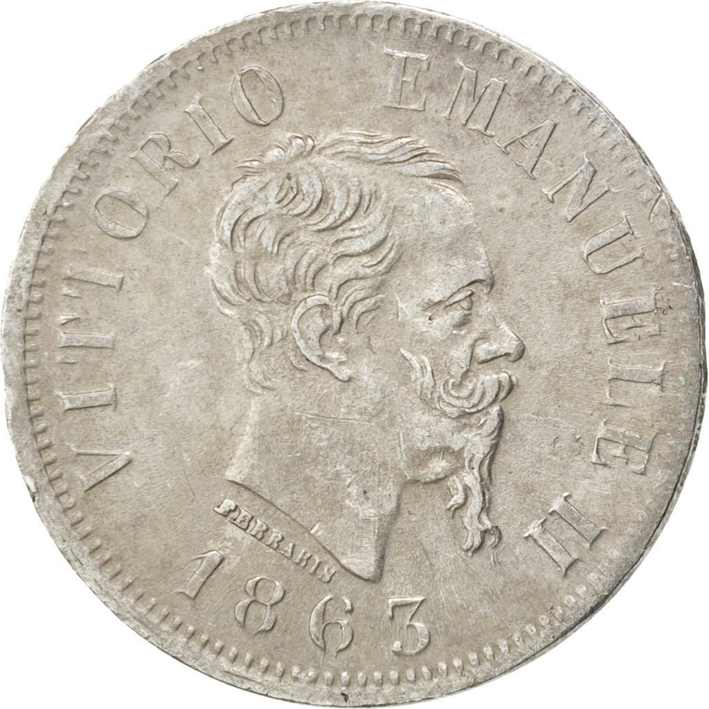 Włochy, Vittorio Emanuele II, 50 Centesimi, 1863, Naples, Srebro, AU(50-53)