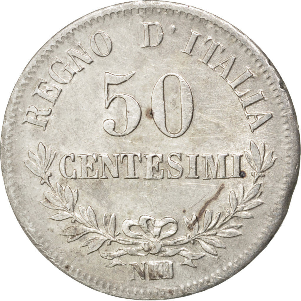 Włochy, Vittorio Emanuele II, 50 Centesimi, 1863, Naples, Srebro, AU(50-53)