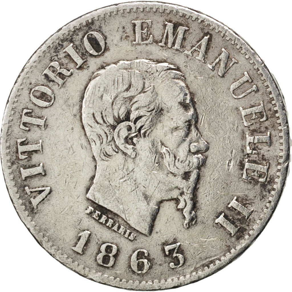 Italy, Vittorio Emanuele II, 50 Centesimi, 1863, Torino, Silver, VF(30-35)