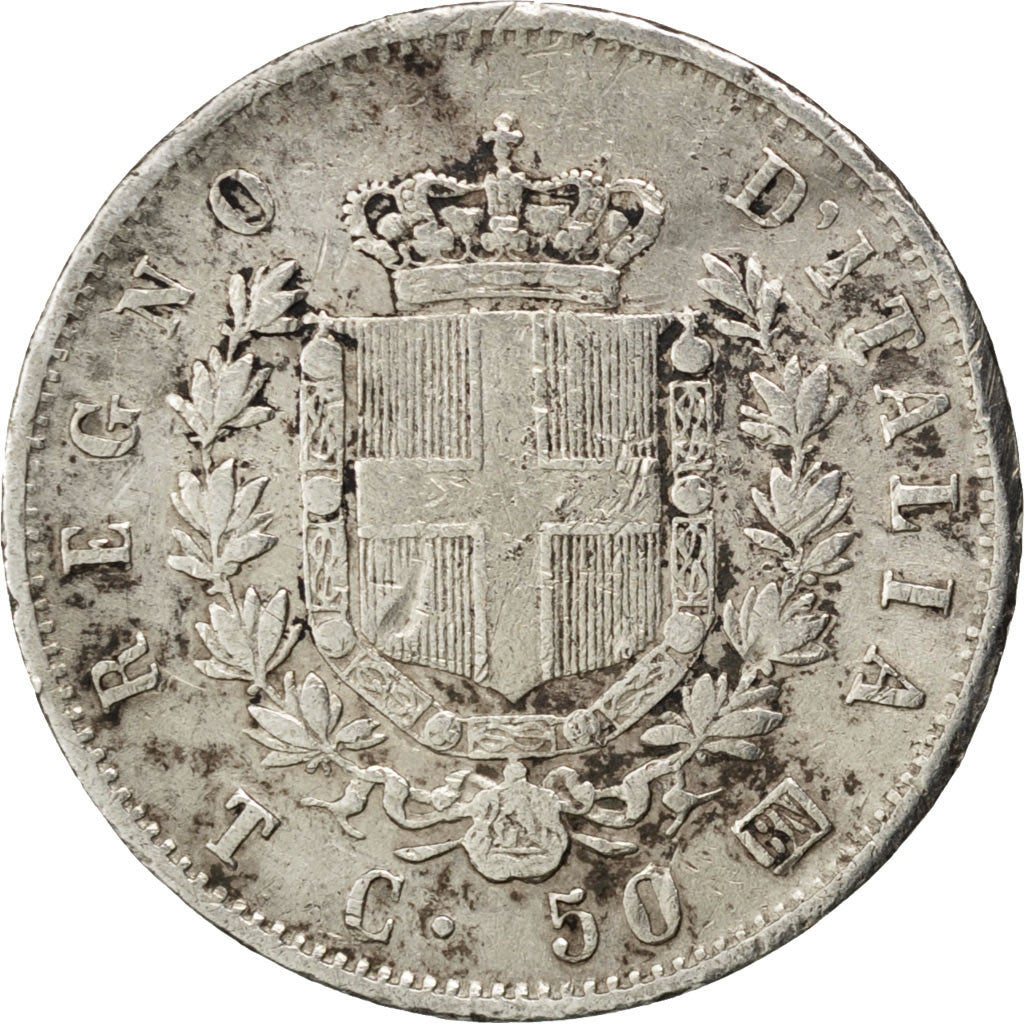 Italy, Vittorio Emanuele II, 50 Centesimi, 1863, Torino, Silver, VF(30-35)