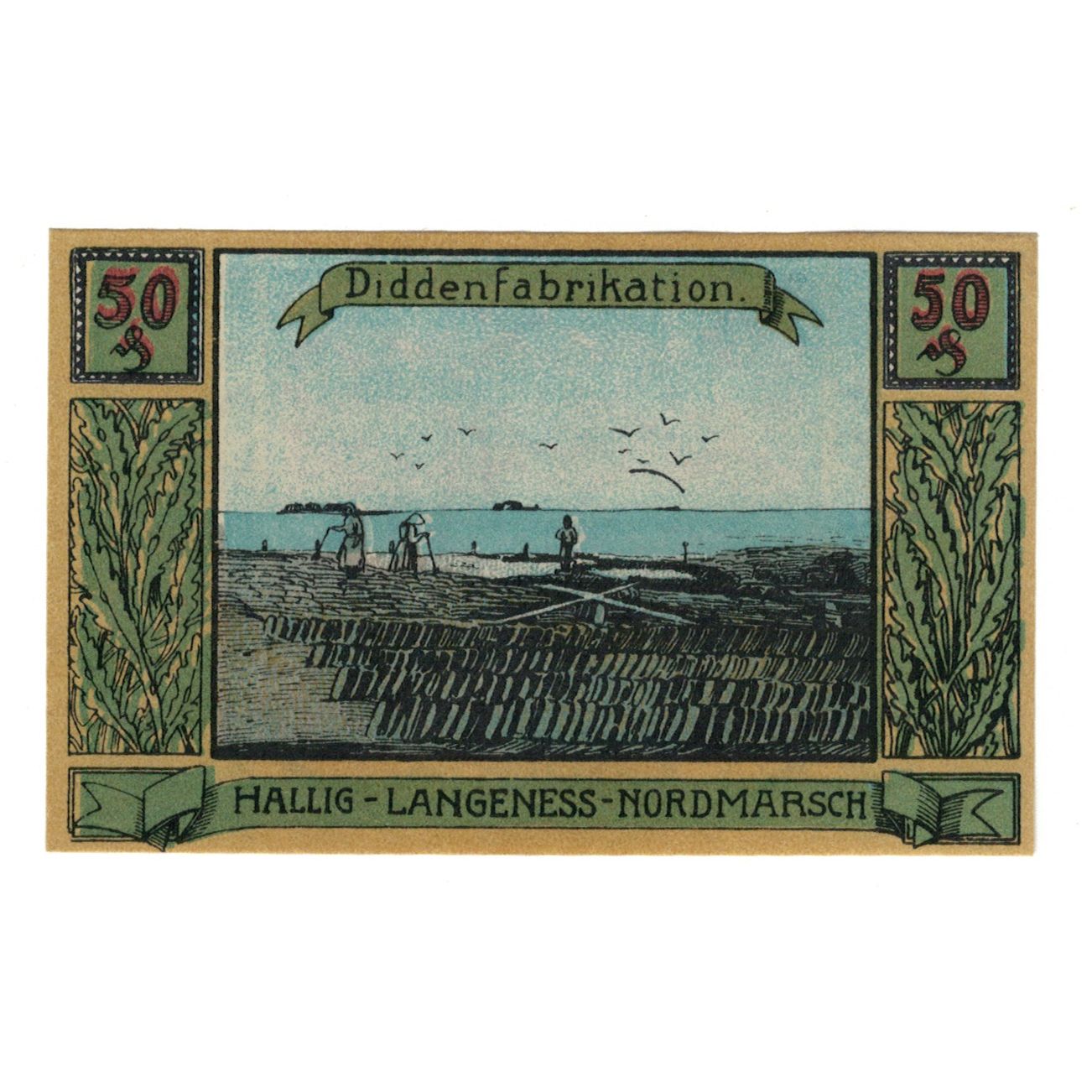 Banknote, Germany, Langeness-Nordmarsch Hallig, 50 Pfennig, paysage, 1921