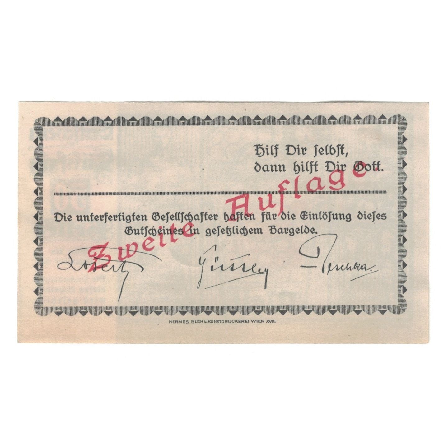 Banconote, Austria, Melk, Prv. Präzisions-Bolzen-G.M.B.H, 50 Heller, Texte