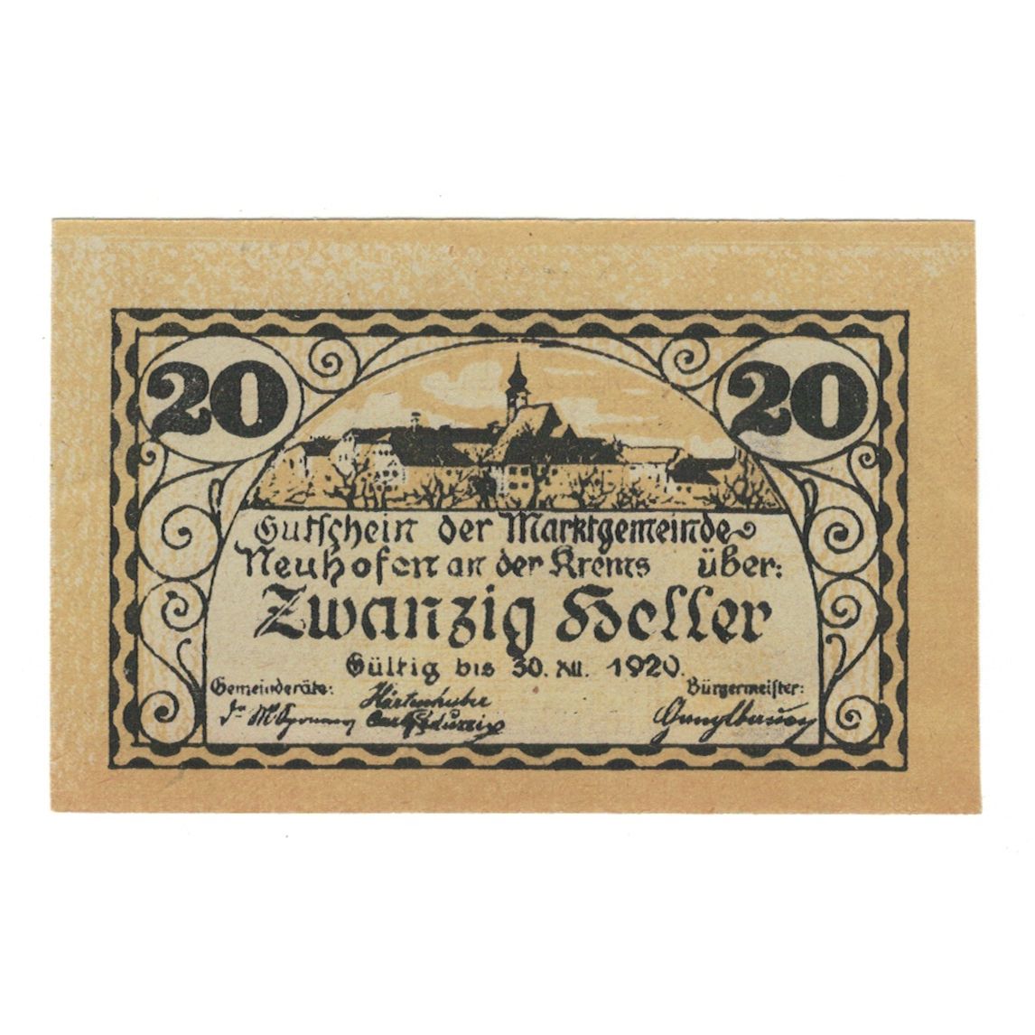 Banconote, Austria, Neuhofen an der Krems O.Ö. Marktgemeinde, 20 Heller