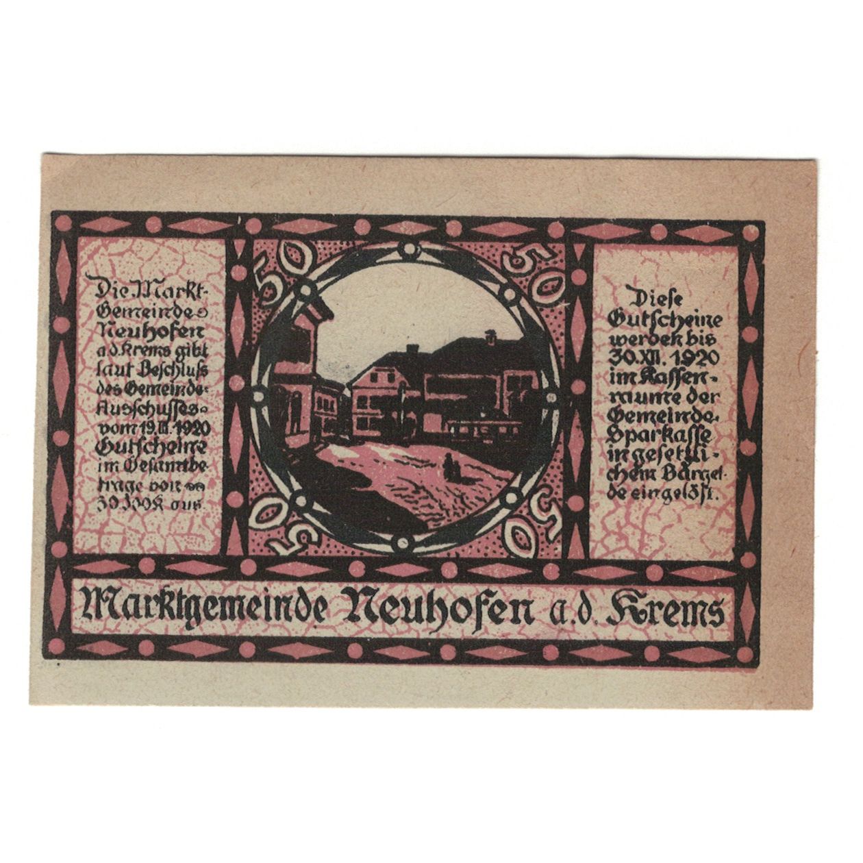 Banconote, Austria, Neuhofen an der Krems O.Ö. Marktgemeinde, 50 Heller, rue