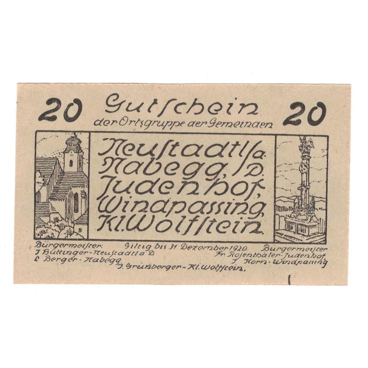 Banconote, Austria, Neustadtl A/D, Nabegg, Judenhof, Windpassing, Kl. Wolfstein