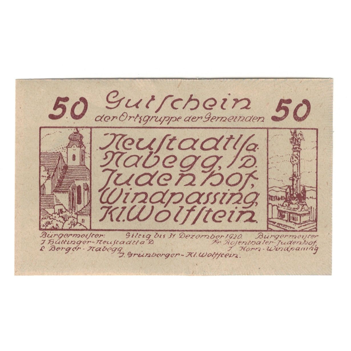 Banconote, Austria, Neustadtl A/D, Nabegg, Judenhof, Windpassing, Kl. Wolfstein