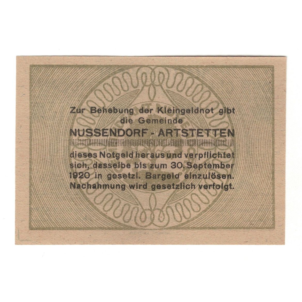 Banconote, Austria, Nussendorf - Artstetten N.Ö. Gemeinde, 10 Heller, Texte