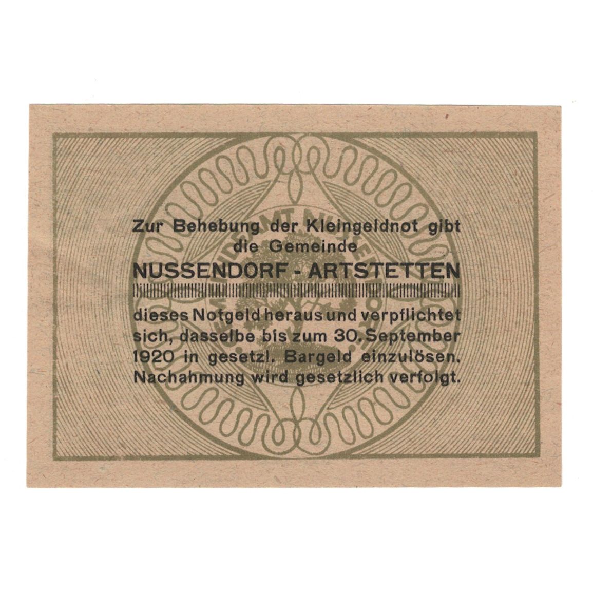 Banconote, Austria, Nussendorf - Artstetten N.Ö. Gemeinde, 20 Heller, Texte