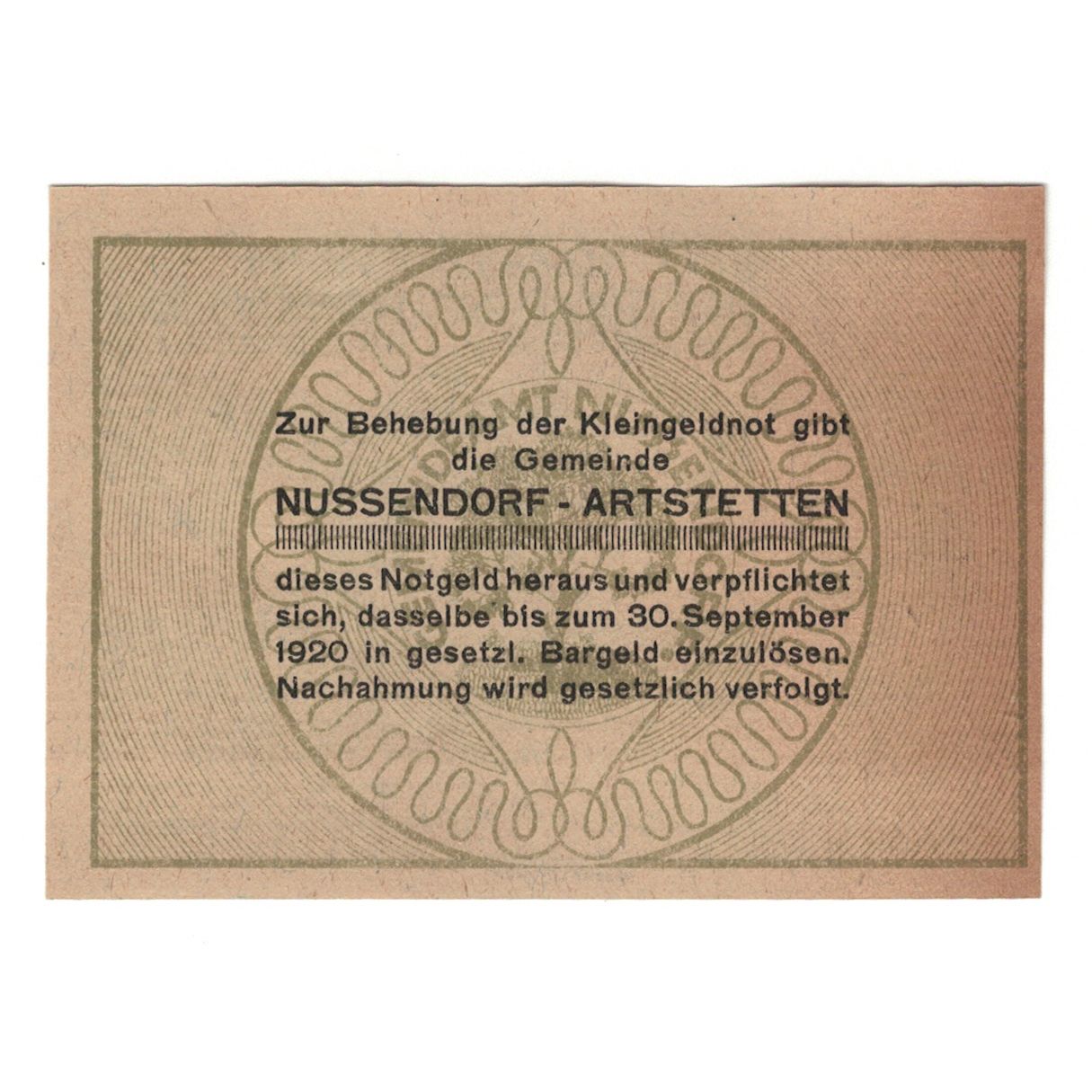 Banconote, Austria, Nussendorf - Artstetten N.Ö. Gemeinde, 50 Heller, Texte