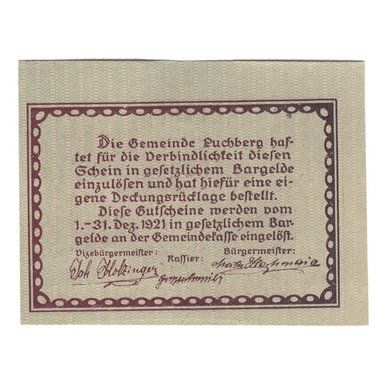 Banconote, Austria, Puchberg bei Wels O.Ö. Gemeinde, 10 Heller, Texte, 1921