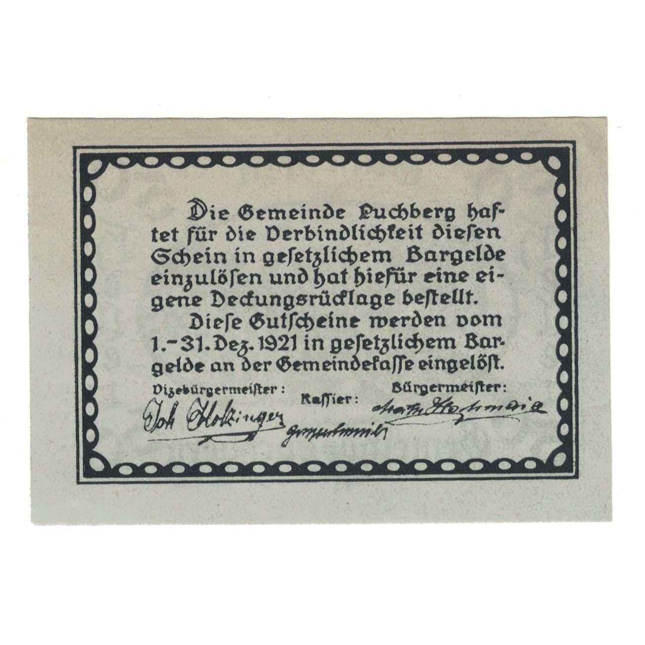 Banconote, Austria, Puchberg bei Wels O.Ö. Gemeinde, 50 Heller, Texte, 1921