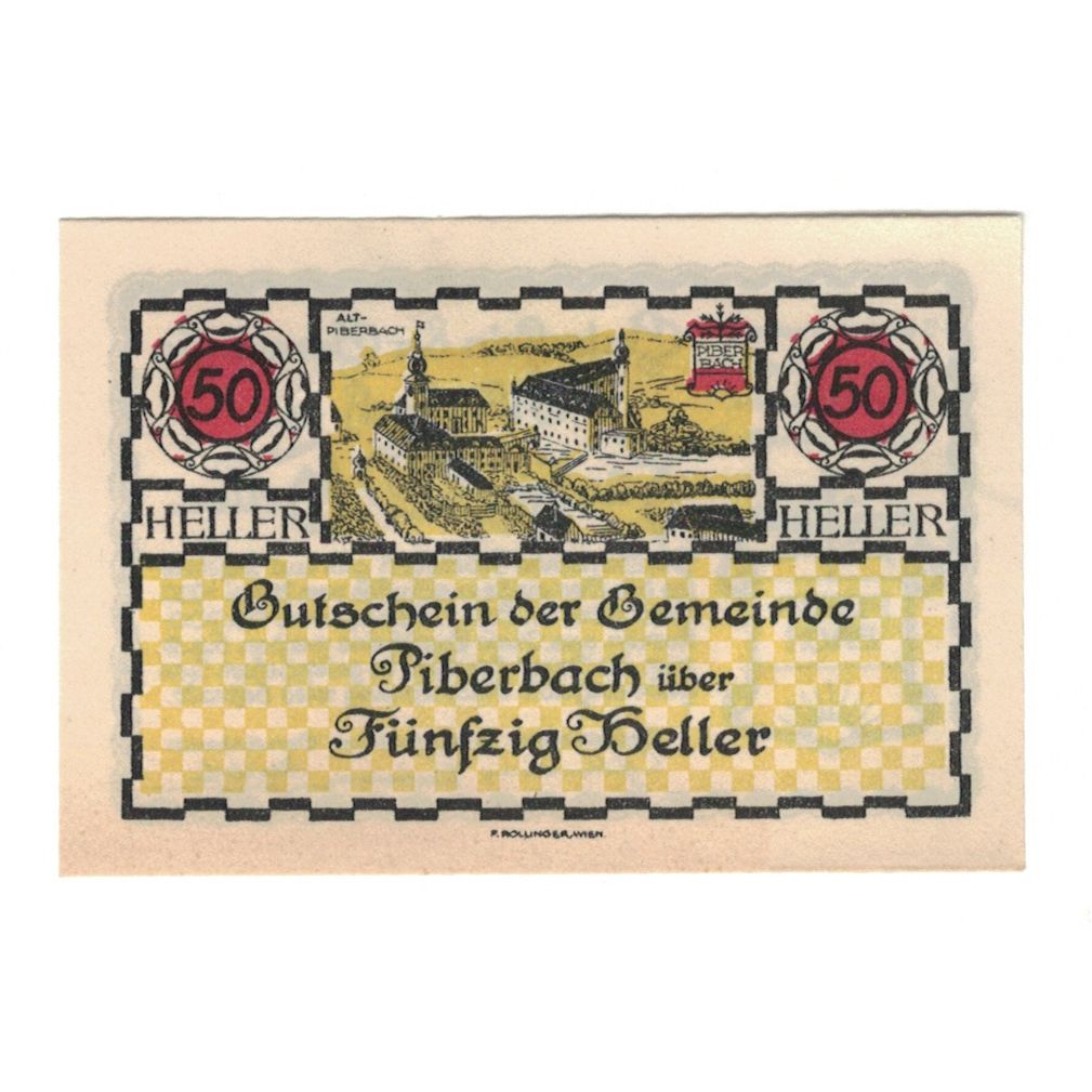Banconote, Austria, Piberbach O.Ö. Gemeinde, 50 Heller, paysage, 1920