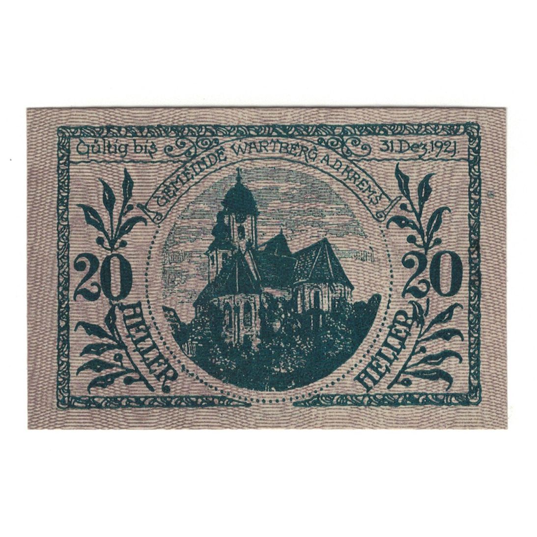 Nota, Áustria, Wartberg An Der Krems O.Ö. Gemeinde, 20 Heller, Batiment, 1921