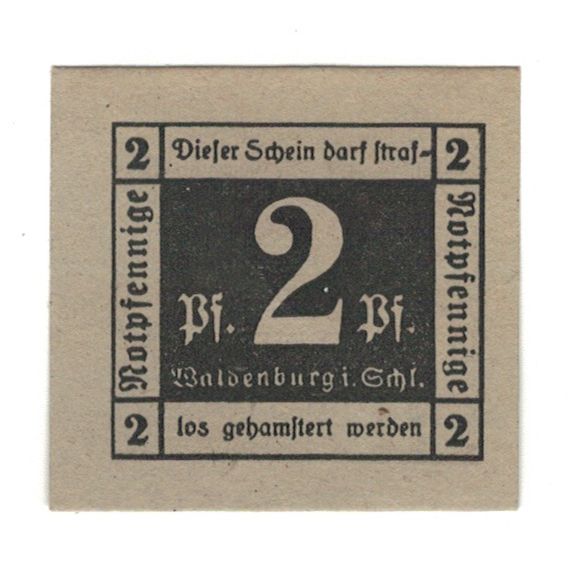 Banknote, Germany, Waldenburg Stadt, 2 Pfennig, personnage, undated (1920)