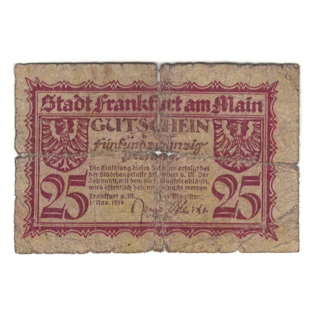 Banknote, Germany, Frankfurt am Main Stadt, 25 Pfennig, paysage, 1919