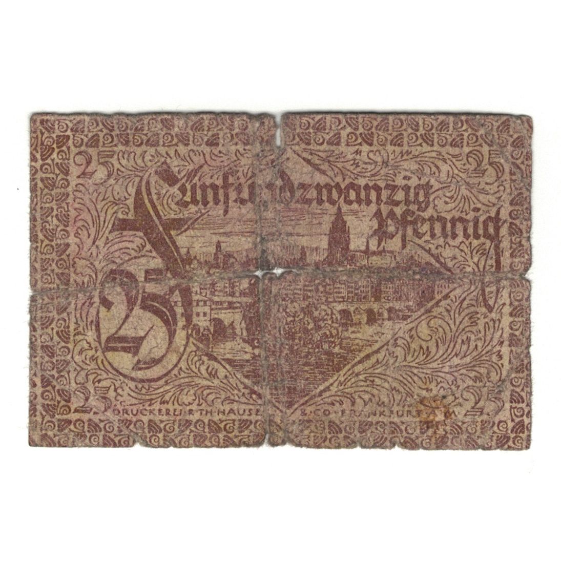 Banknote, Germany, Frankfurt am Main Stadt, 25 Pfennig, paysage, 1919