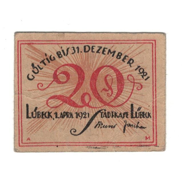 Banknote, Germany, Lübeck Stadtkasse, 20 Pfennig, oeuf, 1921, 1921-04-01