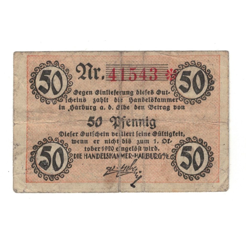Geldschein, Deutschland, Harburg Handelskammer, 50 Pfennig, bateau, 1920