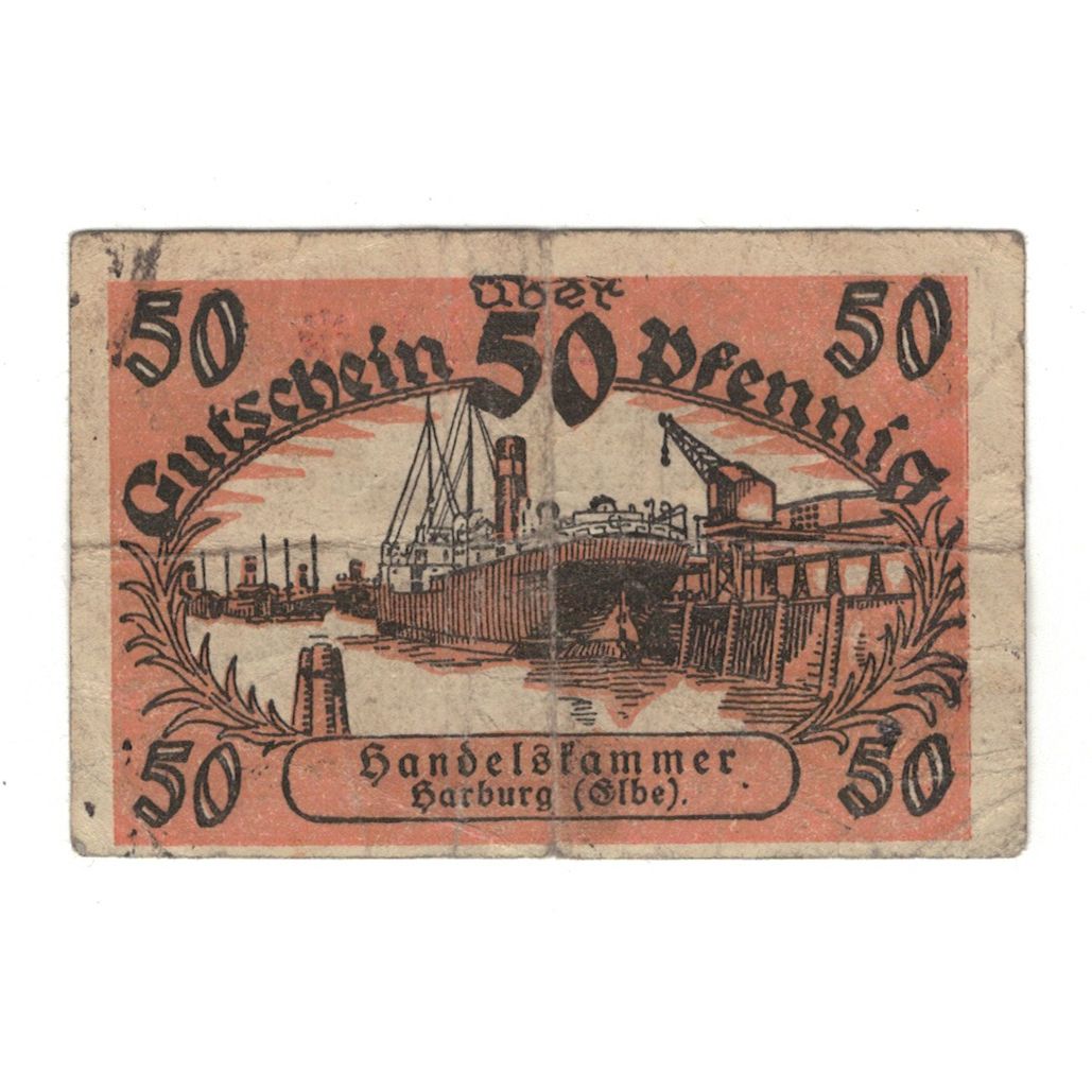Geldschein, Deutschland, Harburg Handelskammer, 50 Pfennig, bateau, 1920