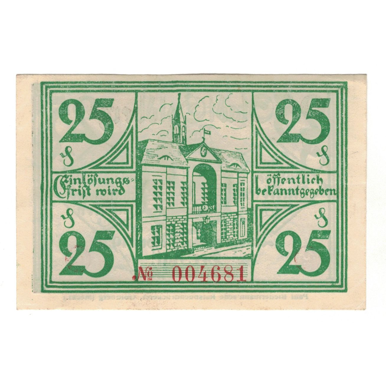 Banknote, Germany, Goldberg Stadt, 25 Pfennig, Batiment, 1921, 1921-04-01