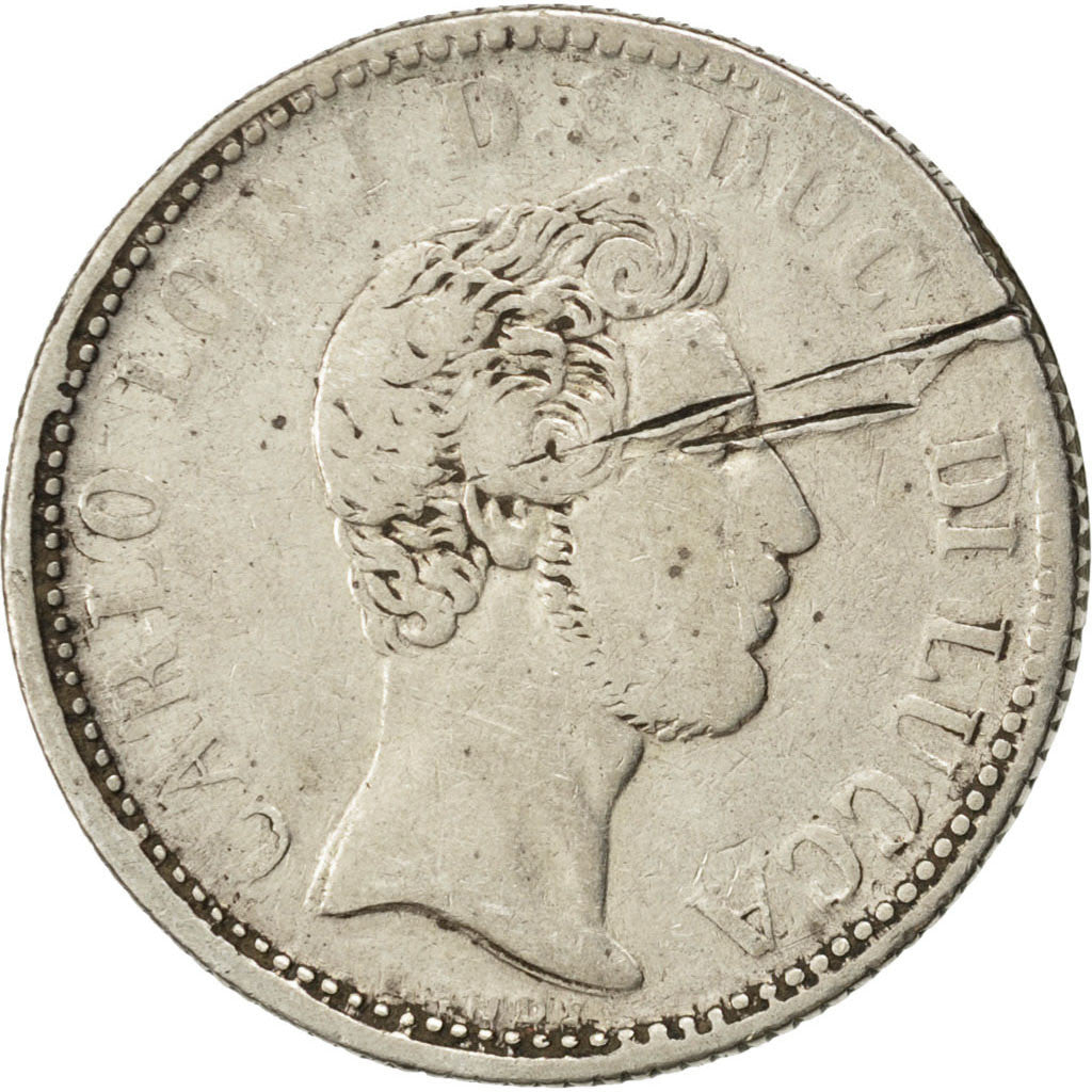 ITALIAN STATES, LUCCA, 2 Lire, 1837, Silver, VF(20-25), KM:41
