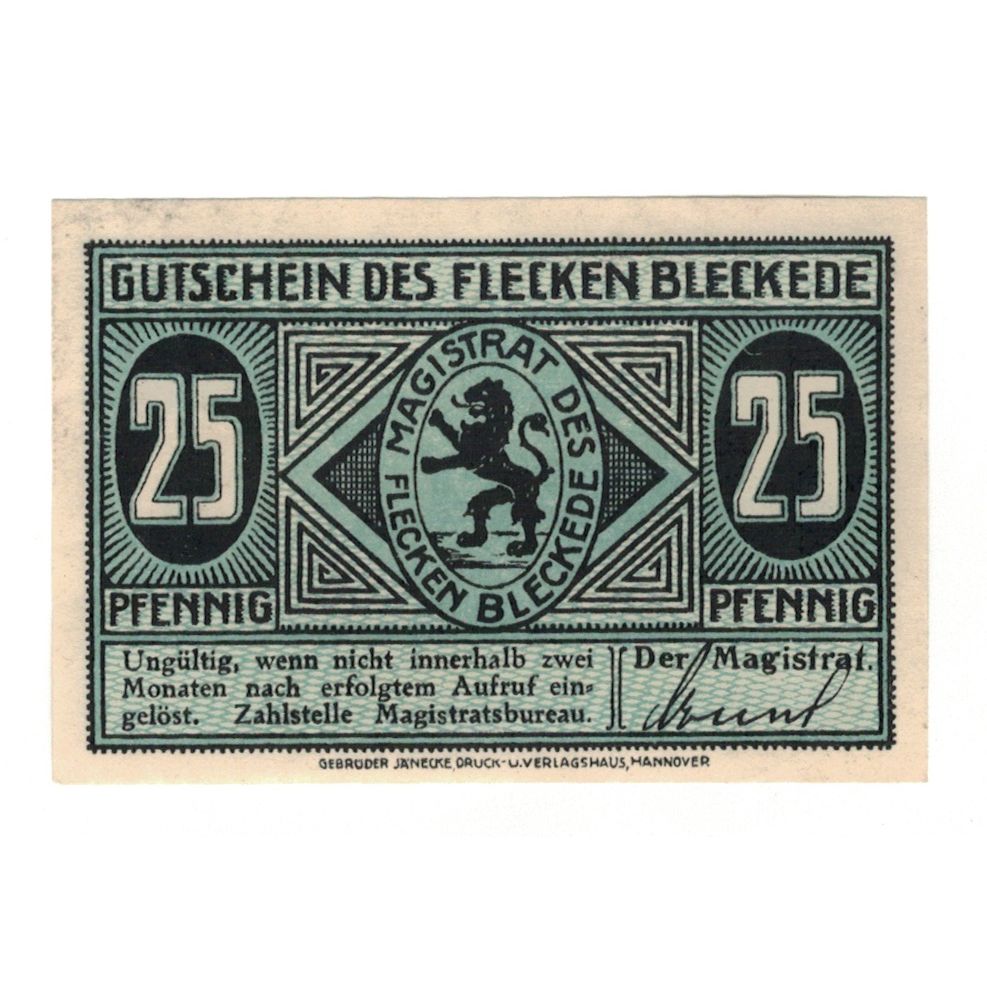 Banknote, Germany, Bleckede Flecken, 25 Pfennig, paysage, undated (1920)