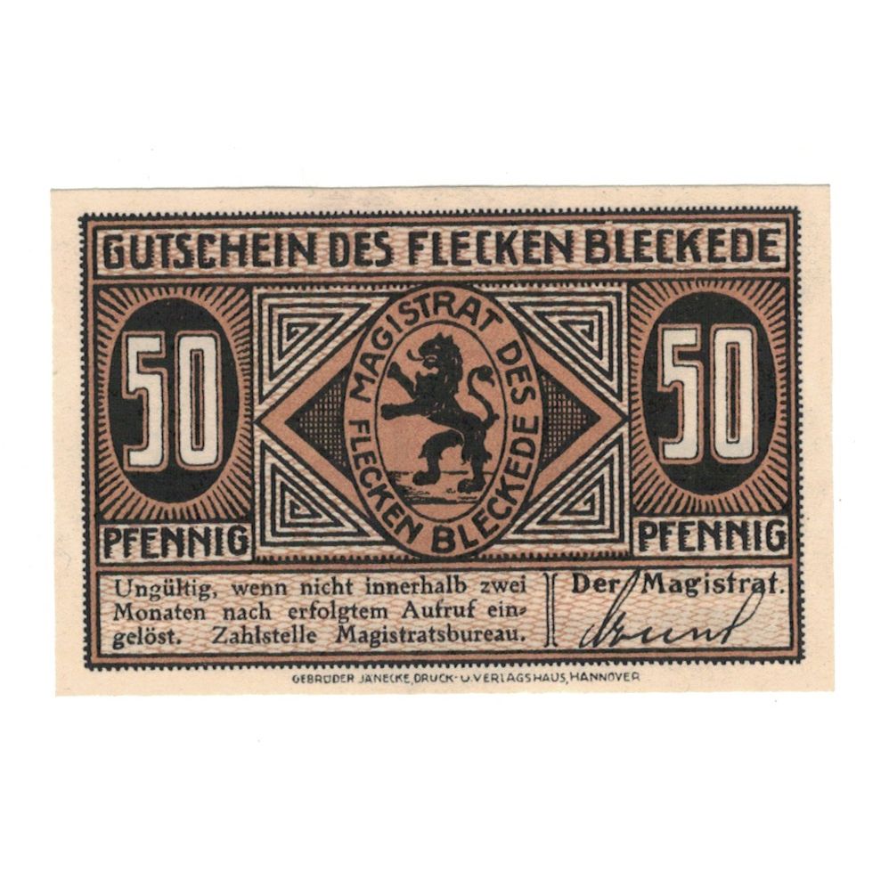 Banknote, Germany, Bleckede Flecken, 50 Pfennig, paysage, undated (1920)