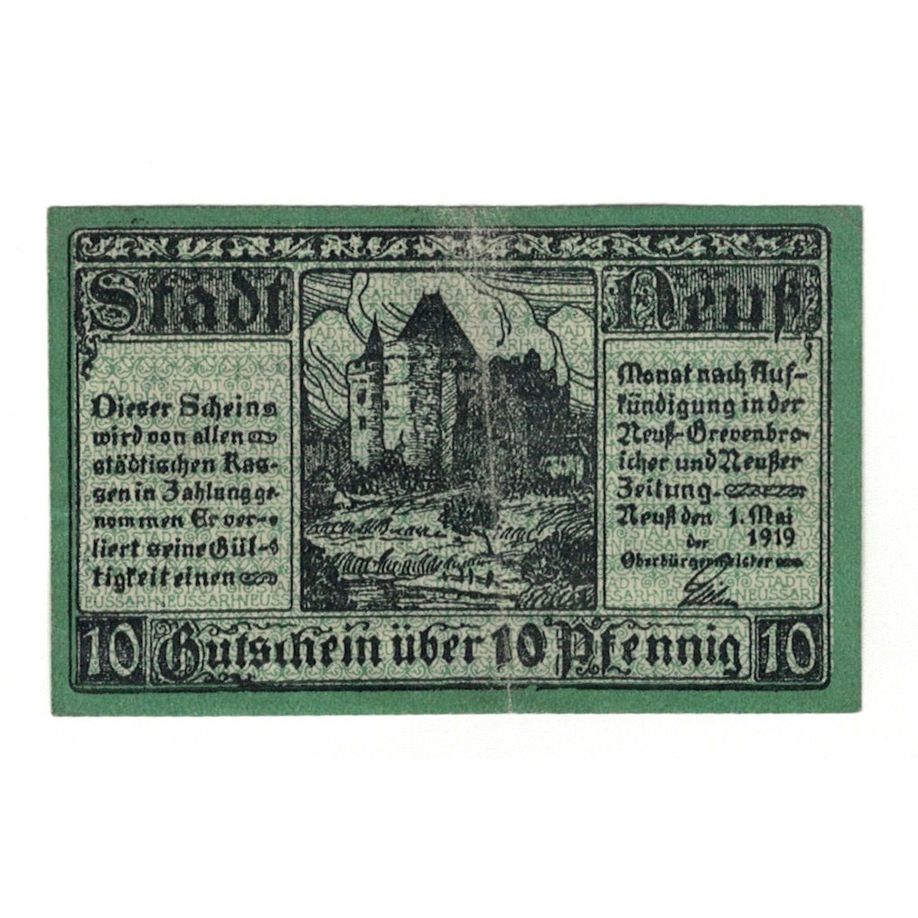 Banknote, Germany, Neuß Stadt, 10 Pfennig, Armoiries, 1919, 1919-05-01