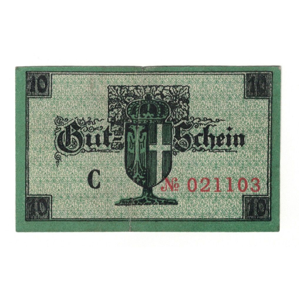Banknote, Germany, Neuß Stadt, 10 Pfennig, Armoiries, 1919, 1919-05-01