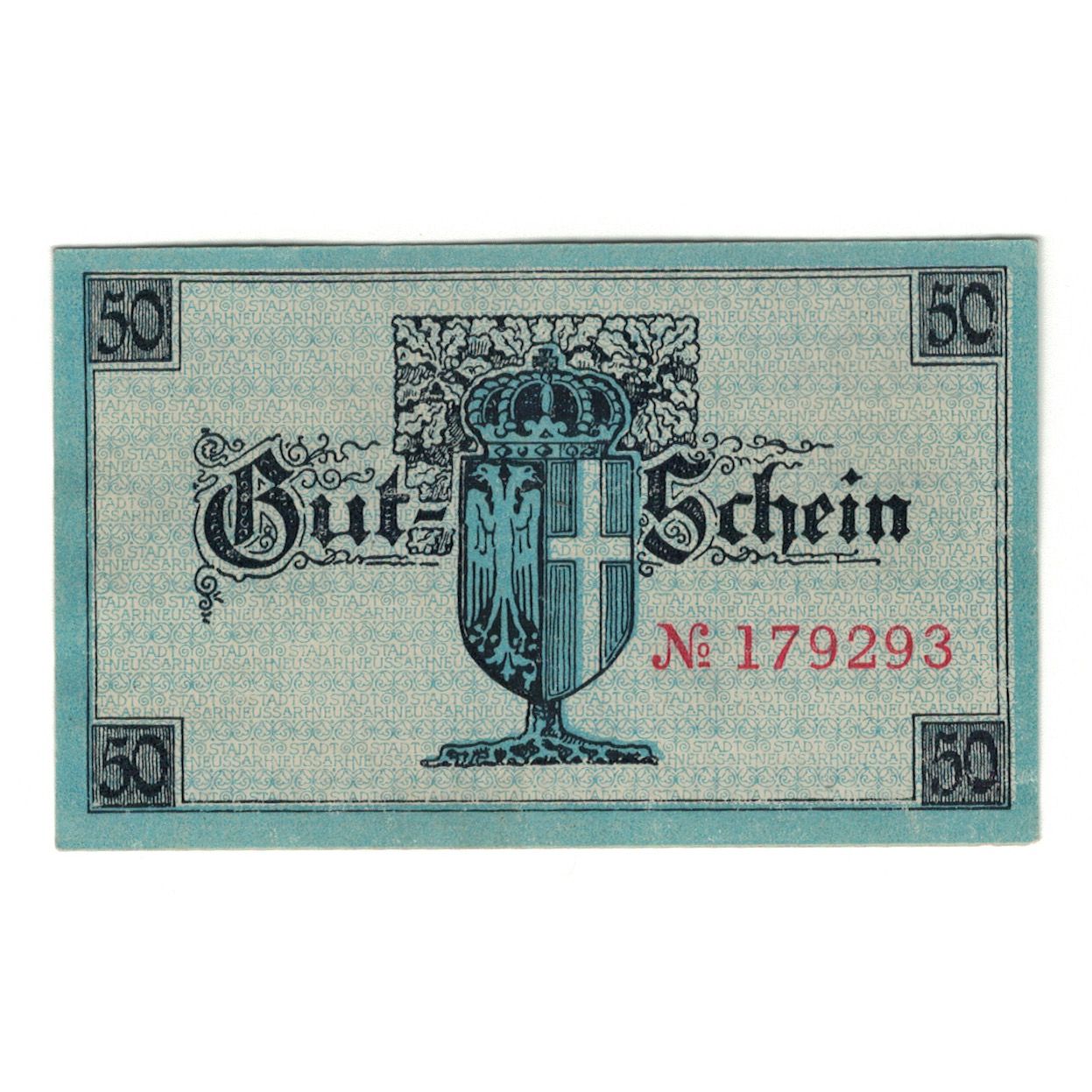Banknote, Germany, Neuß Stadt, 50 Pfennig, Armoiries, 1919, 1919-05-01