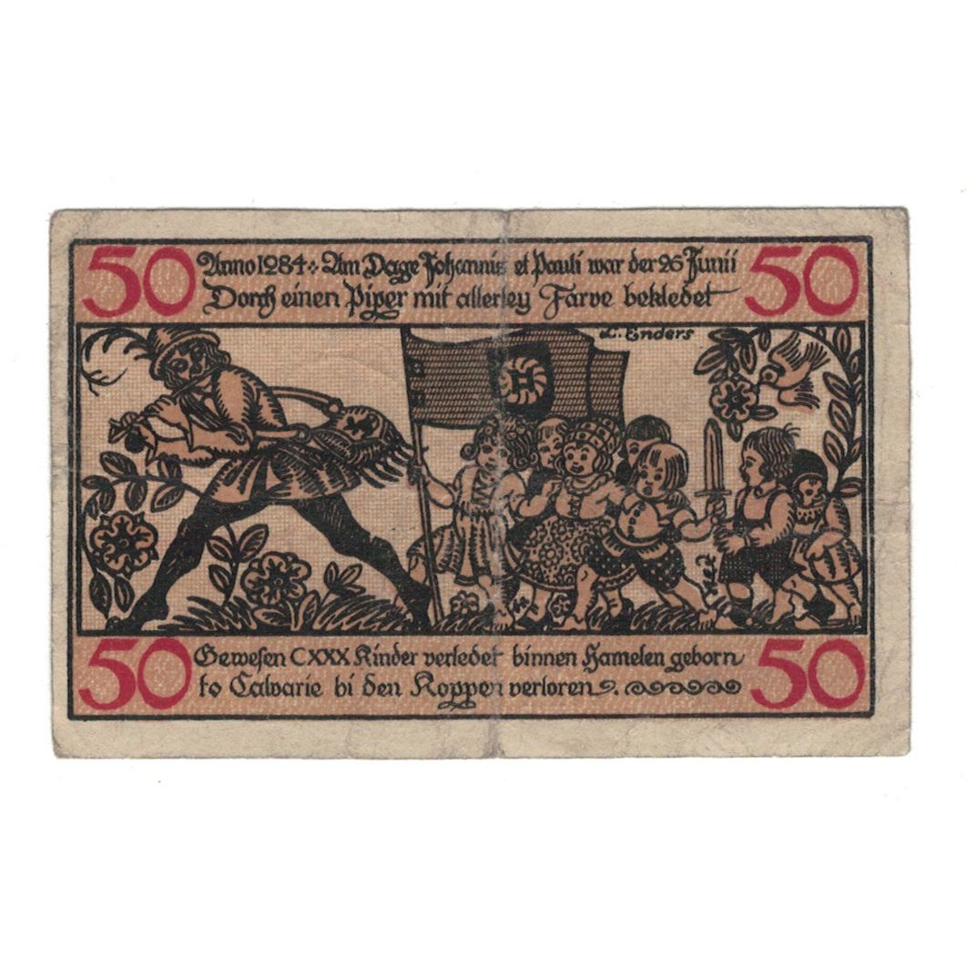 Geldschein, Deutschland, Hameln Stadt, 50 Pfennig, personnage, 1918, 1918-07-01