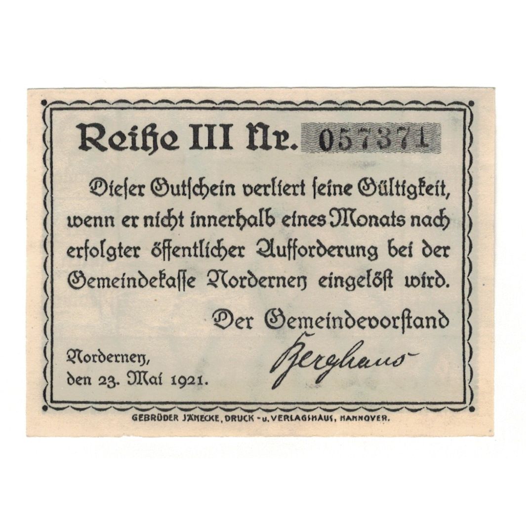 Banknote, Germany, Norderney Gemeinde, 10 Pfennig, Texte, 1921, 1921-05-14