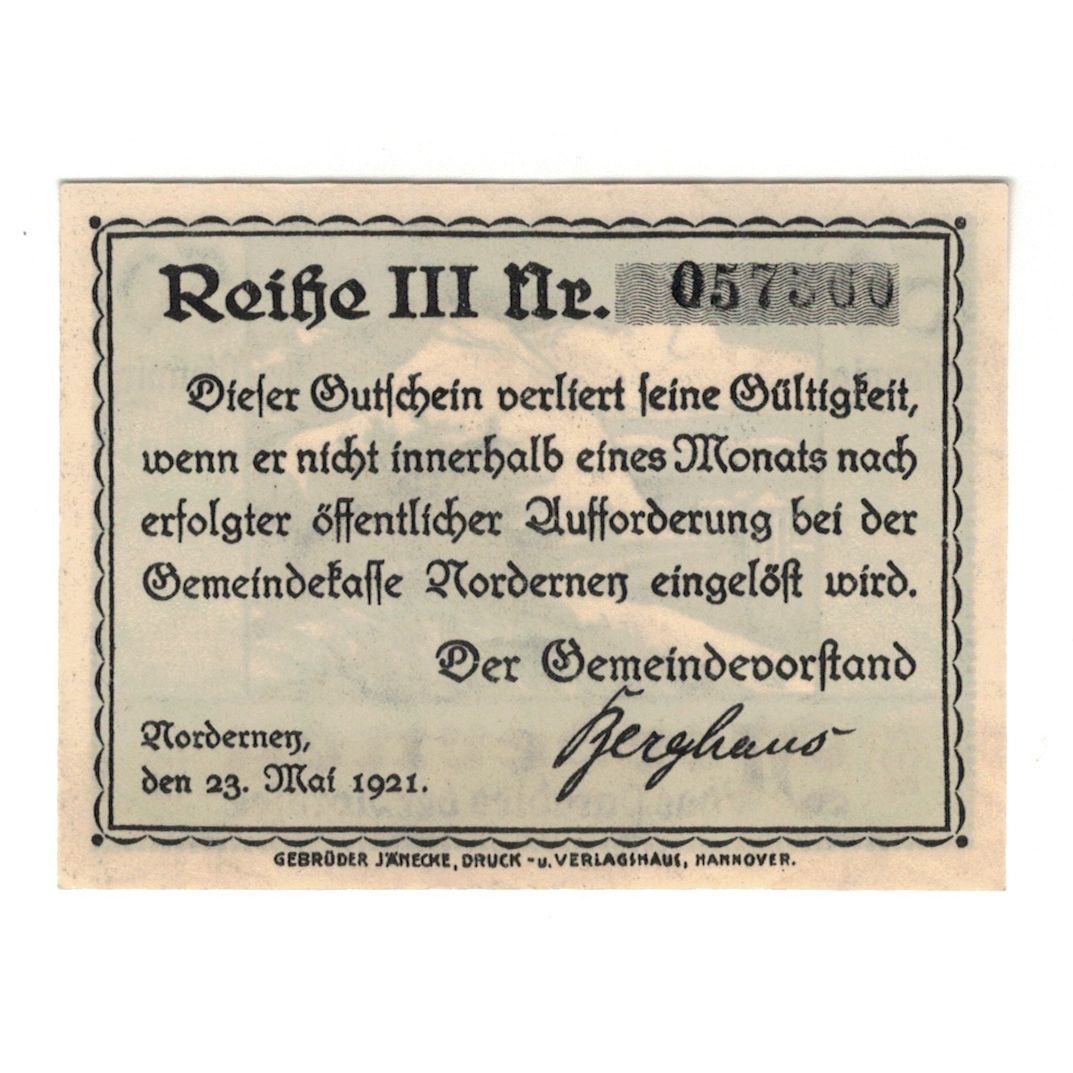 Banknote, Germany, Norderney Gemeinde, 50 Pfennig, Texte, 1921, 1921-05-14