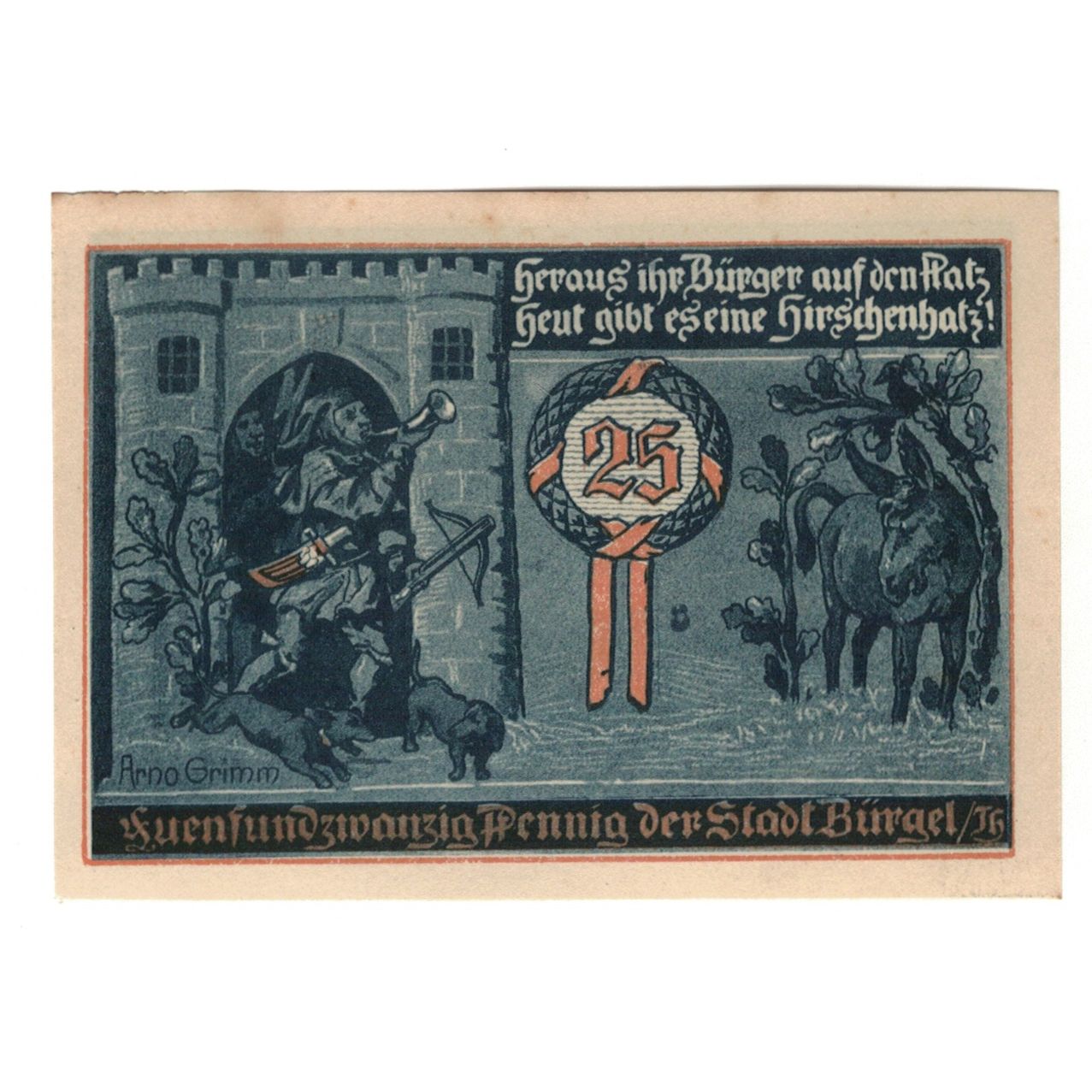 Banconote, Germania, Burgel Stadt, 25 Pfennig, personnage 2, 1921, 1921-05-28
