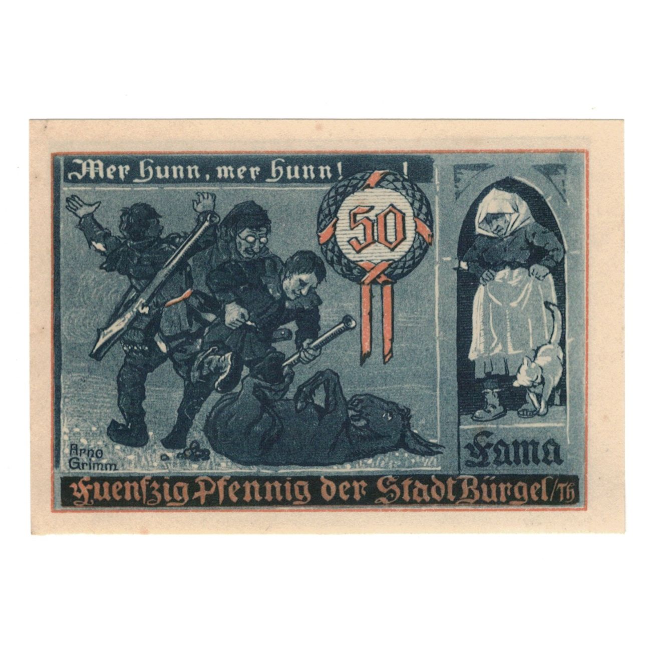 Geldschein, Deutschland, Burgel Stadt, 50 Pfennig, personnage, 1921, 1921-05-28