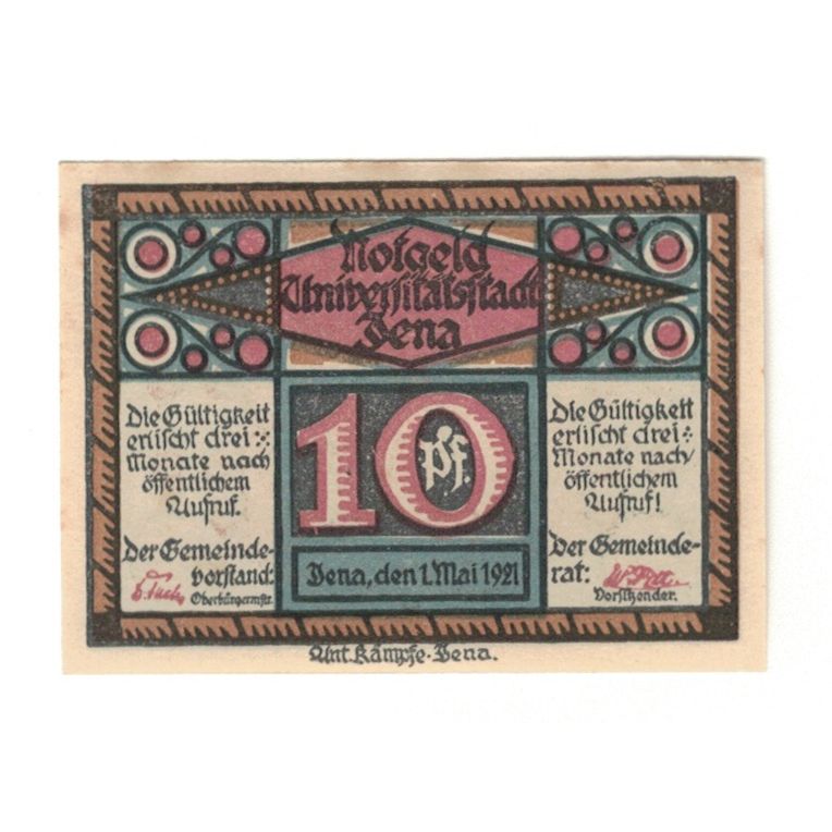 Banknote, Germany, Jena Stadt, 10 Pfennig, personnage, 1921, 1921-05-01