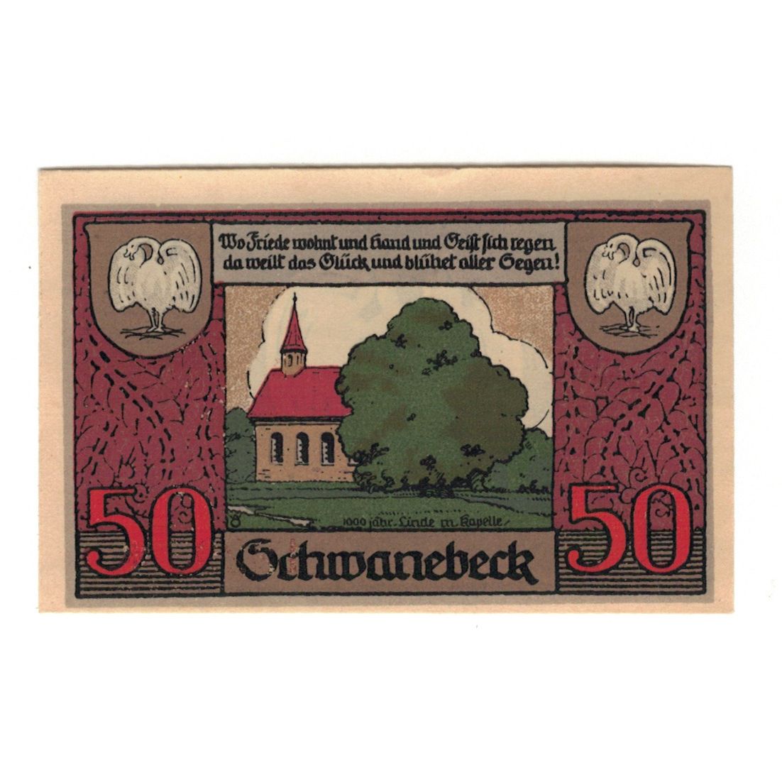 Banknote, Germany, Schwanebeck Stadt, 50 Pfennig, Eglise, 1921, 1921-04-01