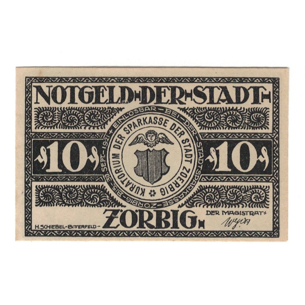 Banknote, Germany, Zörbig Stadt, 10 Pfennig, Monument, 1921, 1921-09-30