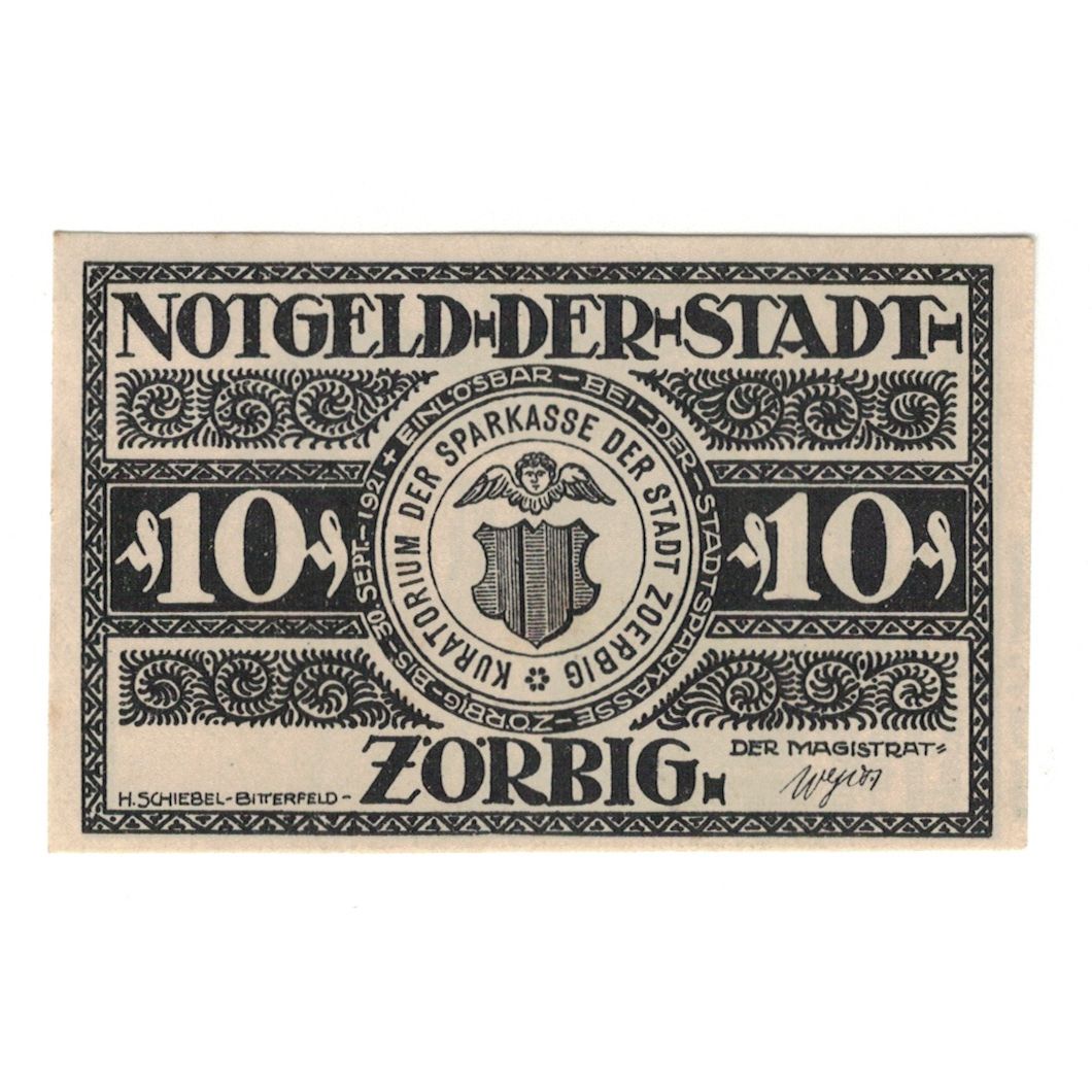 Banconote, Germania, Zörbig Stadt, 10 Pfennig, Batiment, 1921, 1921-09-30