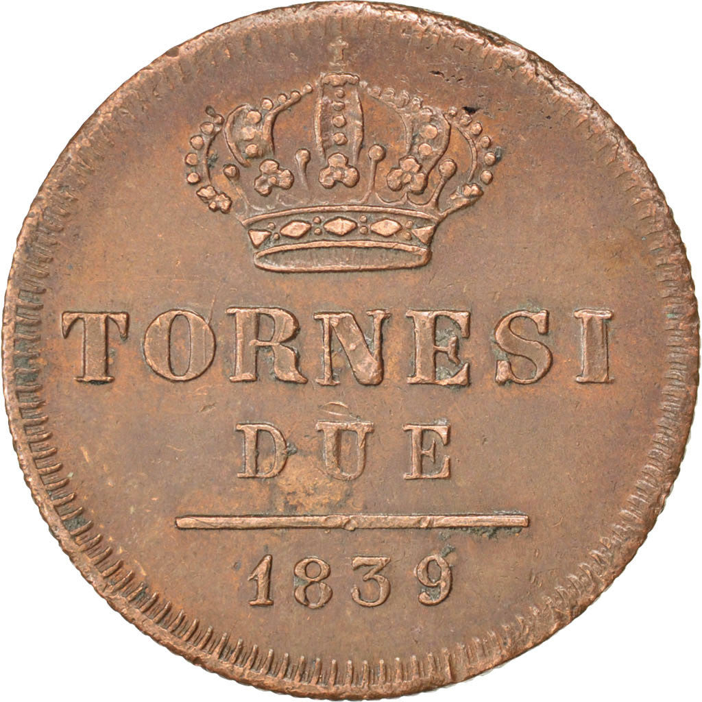 STATI ITALIANI, NAPLES, Ferdinando II, 2 Tornesi, 1839, Rame, SPL-, KM:327