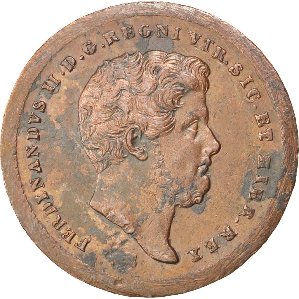 ESTADOS ITALIANOS, NAPLES, Ferdinando II, 2 Tornesi, 1852, Cobre, AU(50-53)