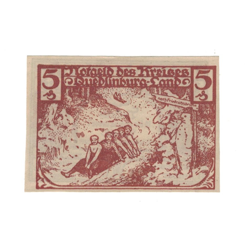 Banconote, Germania, Quedlinburg-Land Kreis, 5 Pfennig, personnage, 1923