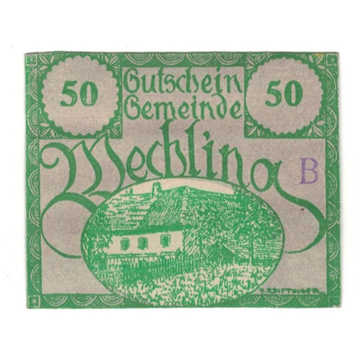 Geldschein, Österreich, Wechling N.Ö. Gemeinde, 50 Heller, N.D, 1920
