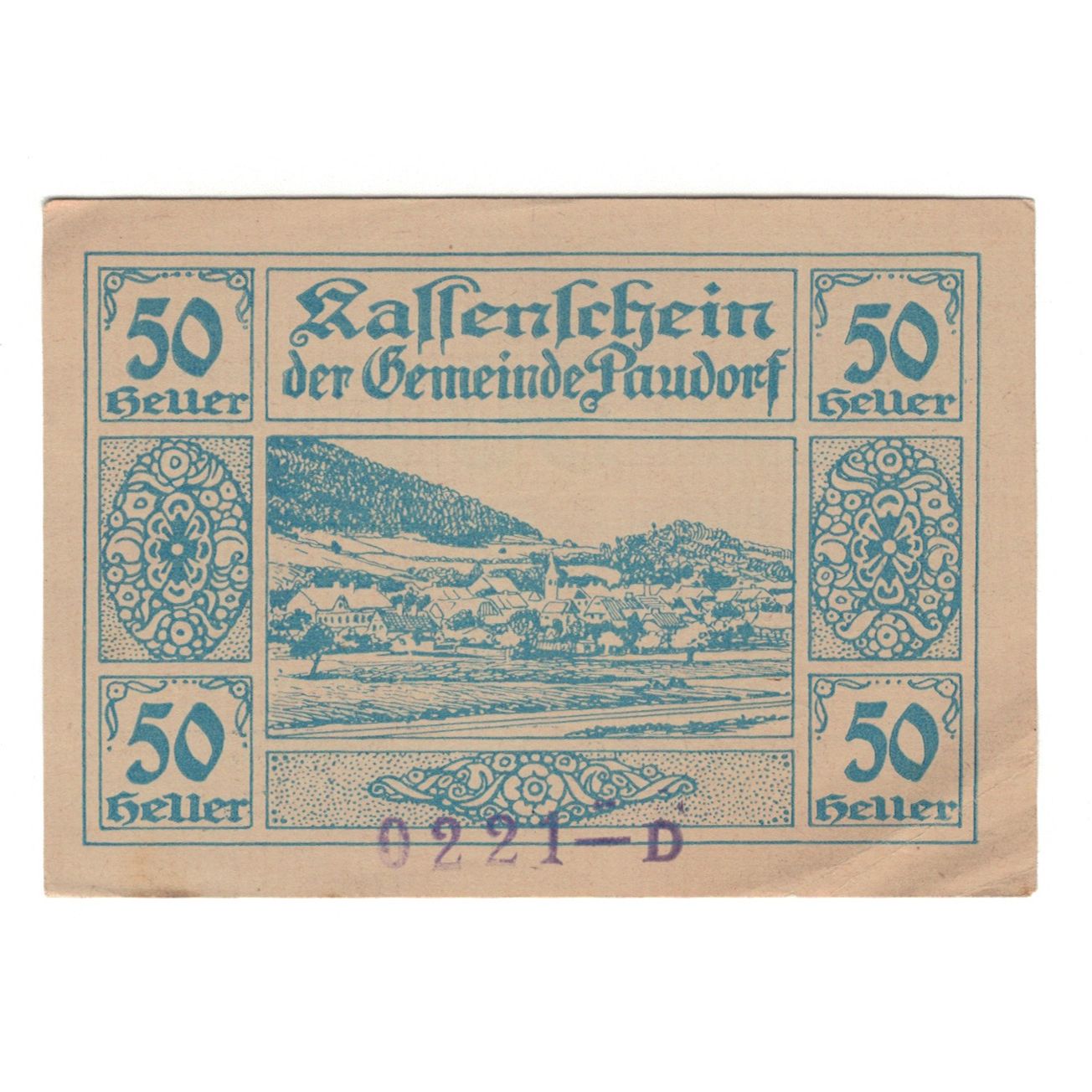 Billet, Autriche, Paudorf, Gemeinde, 50 Heller, texte 1, 1920, 1920-12-31, SUP