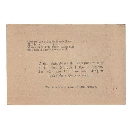 Geldschein, Österreich, Straß N.Ö. Marktgemeinde, 50 Heller, texte 1, 1920