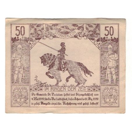 Geldschein, Österreich, St. Pantaleon N.Ö. Gemeinde, 50 Heller, personnage