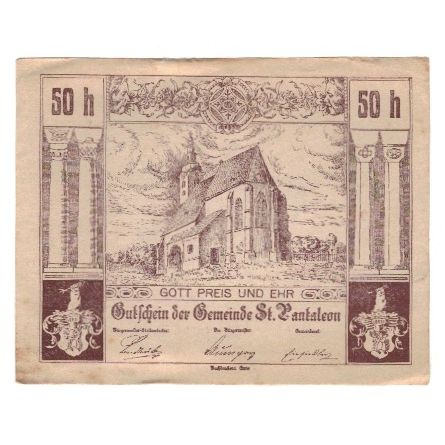 Geldschein, Österreich, St. Pantaleon N.Ö. Gemeinde, 50 Heller, personnage 1
